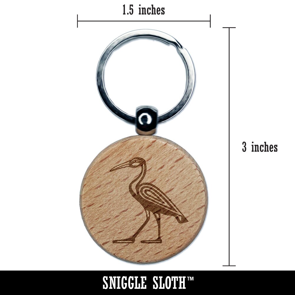 Ibis Hieroglyph Bird Egyptian Engraved Wood Round Keychain Tag Charm