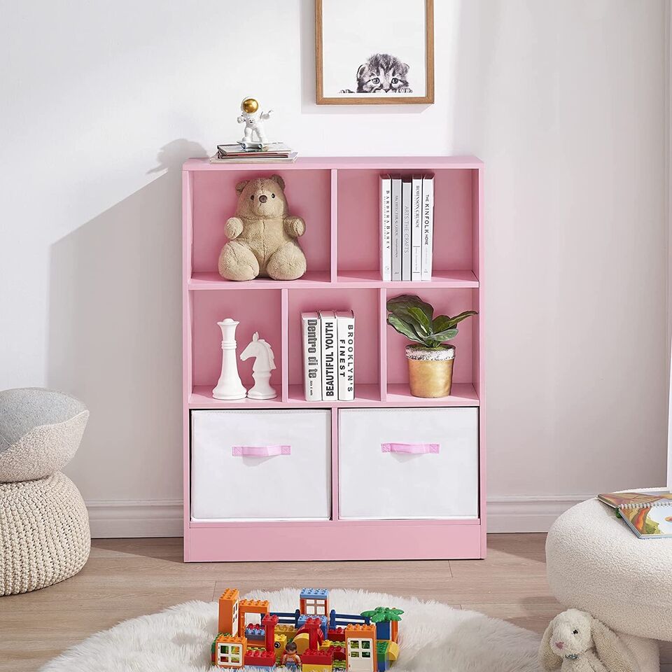 Storage Bookcase with Fabric Drawer, Modern Display Toy Cabinet.
