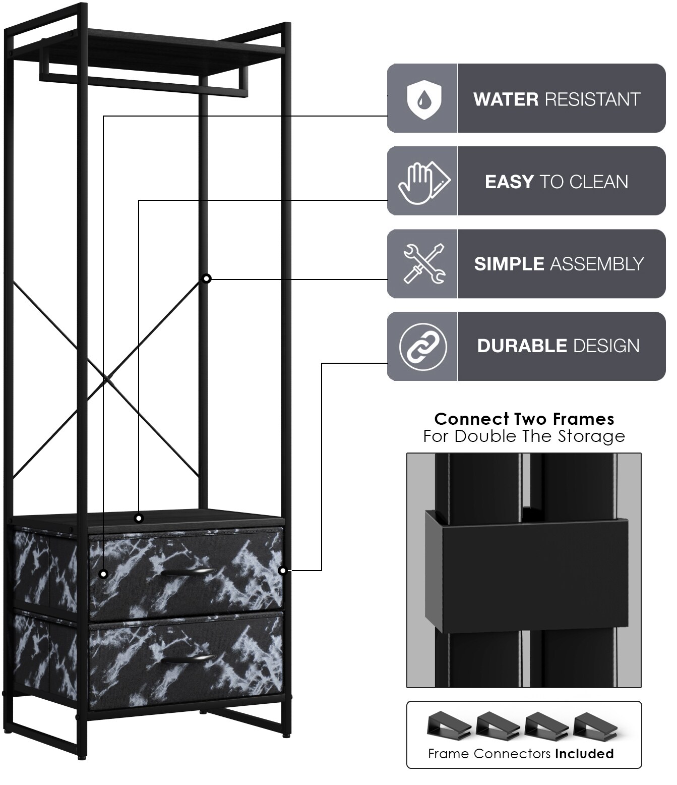 Sorbus Clothing Rack with Drawers - Clothes Stand Dresser - Wood Top, Steel Frame, & Fabric Drawers - Tall Closet Storage Organizer - Garment Rack for Hanging Shirts, Dresses, & Jackets