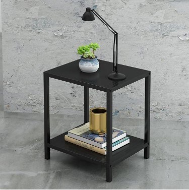 Sturdy Durable Bedside Table Easy to Clean Black Metal Nightstand - 2 Shelf Multipurpose End Table Function Compliant As a nightstand, end table, or side table (in black).