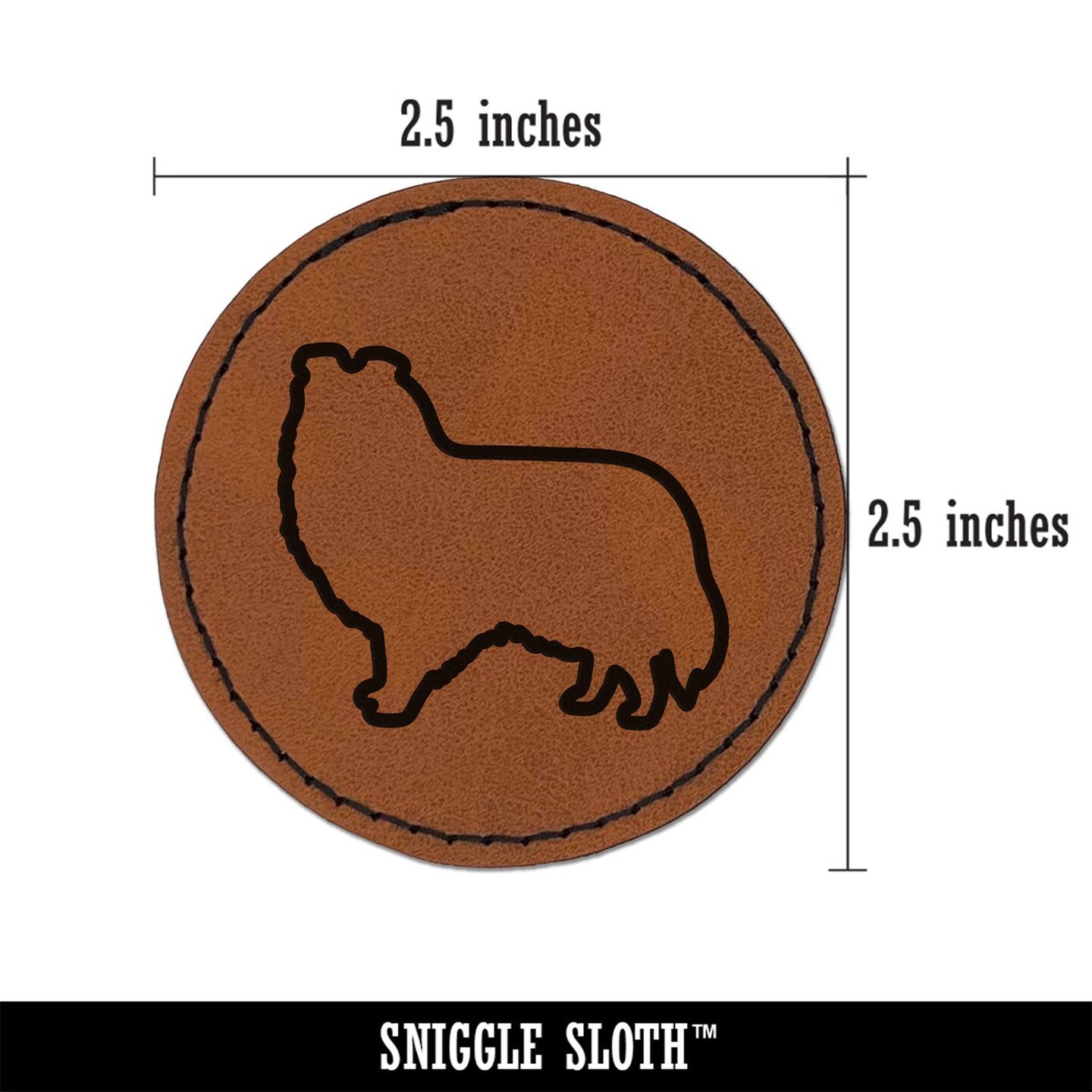 Shetland Sheepdog Sheltie Dog Outline Round Iron-On Engraved Faux Leather Patch Applique - 2.5"