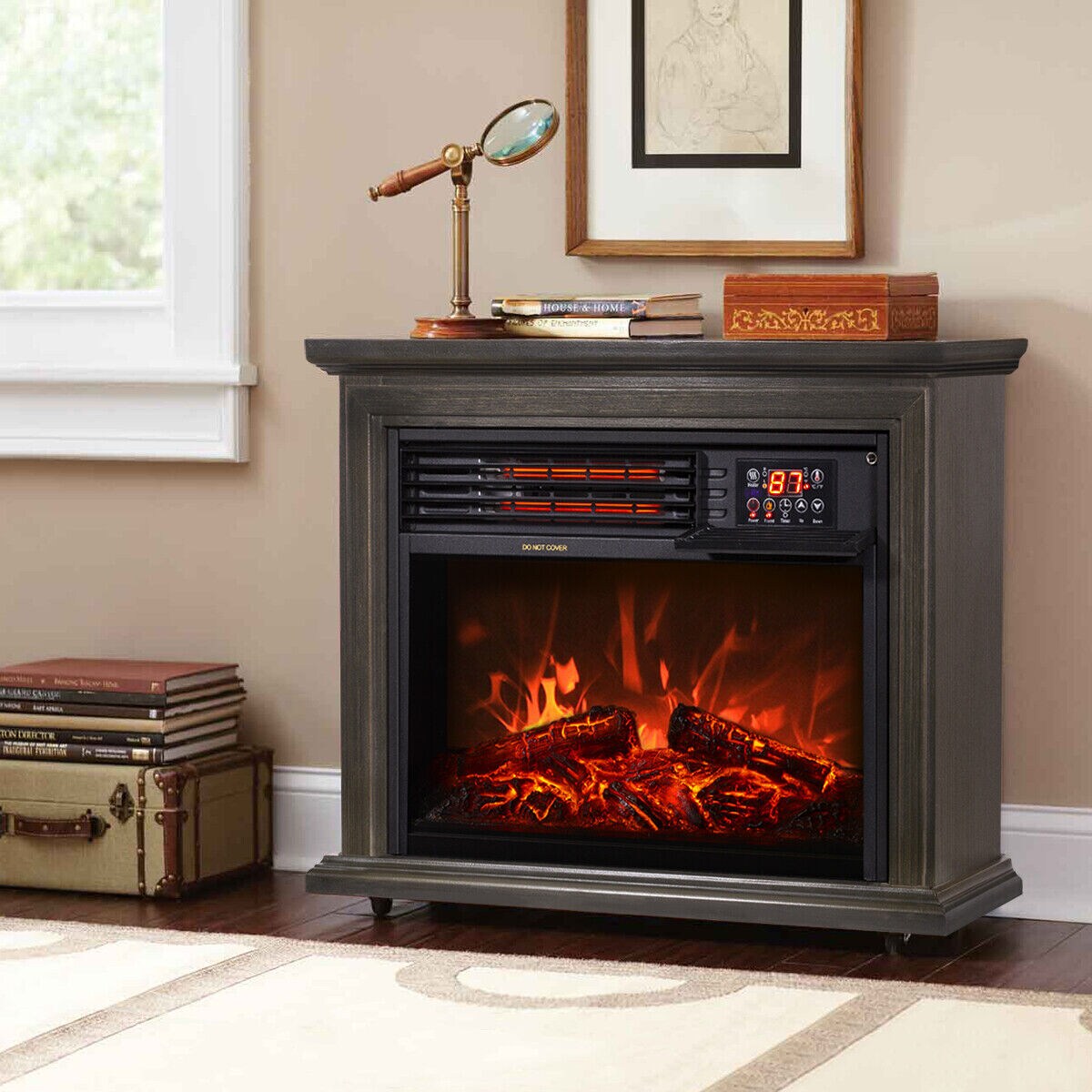 1500W Infrared Free Standing Electric Fireplace w/ Remote &#x26; Timer.