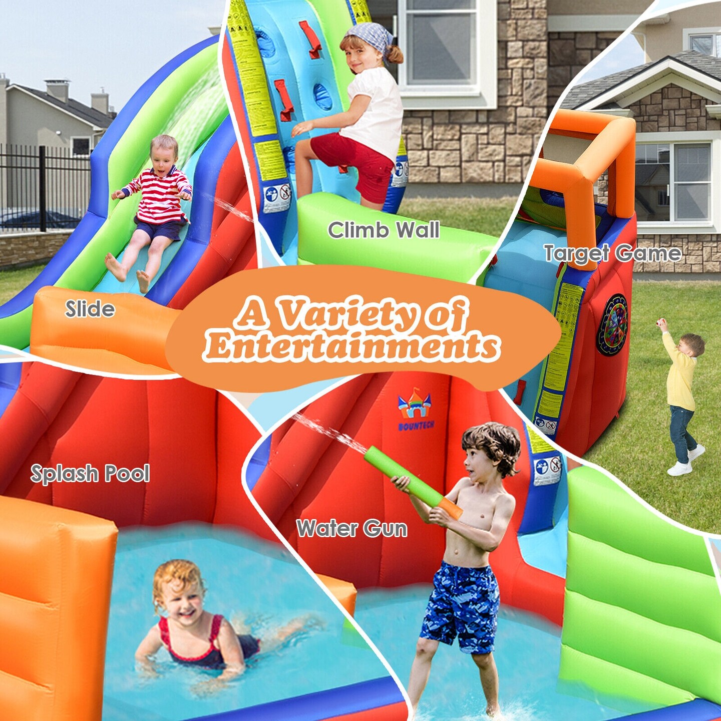 6-in-1 Pirate Ship Waterslide Kid Inflatable Castle with Water Guns