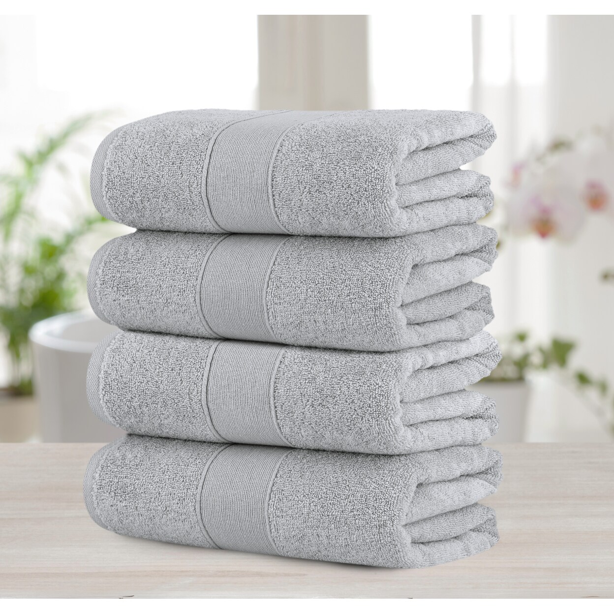 Chic Home   Luxurious 4-Piece 100% Pure Turkish Cotton Bath Towels 30&#x22; x 54&#x22; Dobby Border Design