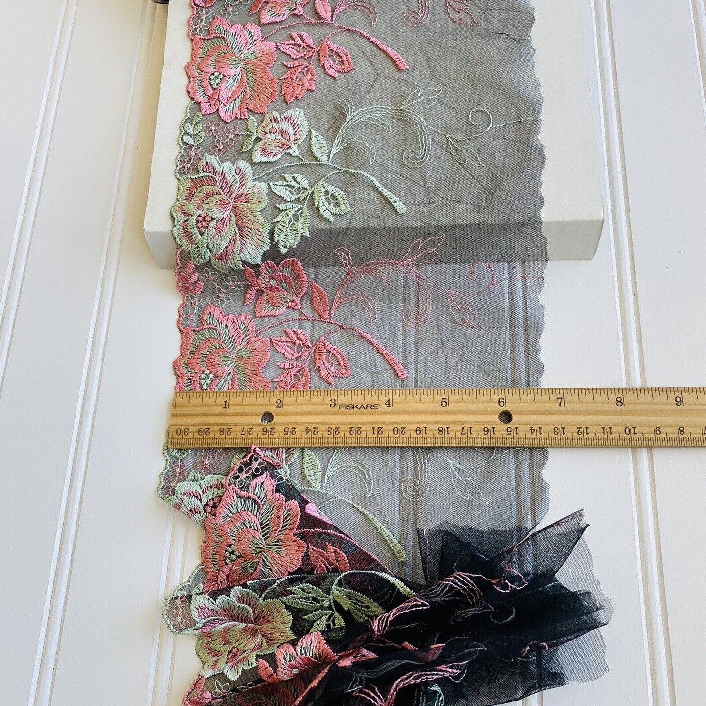 Kitcheniva Floral Embroidered Lace Trim Black Tulle Crafts