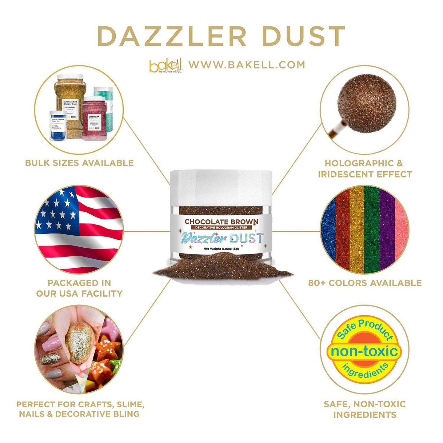 Chocolate Brown Dazzler Dust&#xAE; 5 Gram Jar