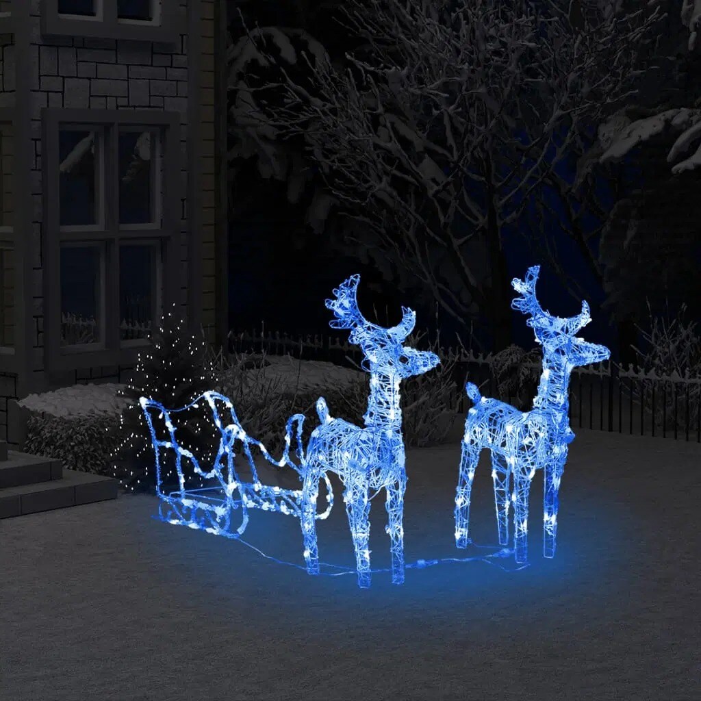 Acrylic Reindeers & Sleigh Christmas Decoration 51.2" with 160 LEDs