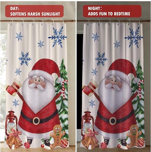 2 Pack Christmas Curtains for Living Room 52x84 inch with Christmas Tree and Santa Claus