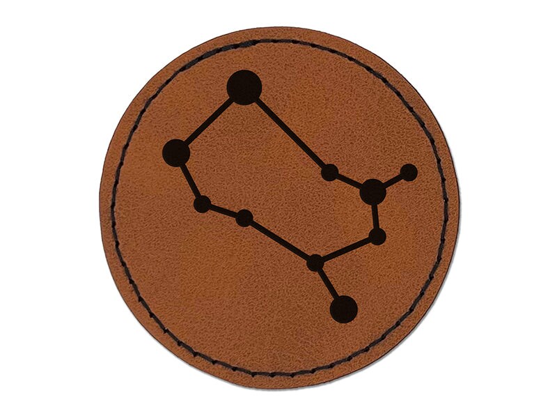 Gemini Zodiac Star Constellations Round Iron-On Engraved Faux Leather Patch Applique - 2.5&#x22;
