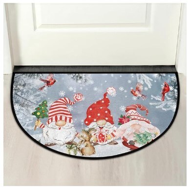 Winter Snow Non Slip Absorbent Doormats 24 x 36 inch Semi Circle Door Floor Mats Area Rugs for Home Kitchen Patio Christmas Gnomes Half Round Door Mat Indoor Entrance