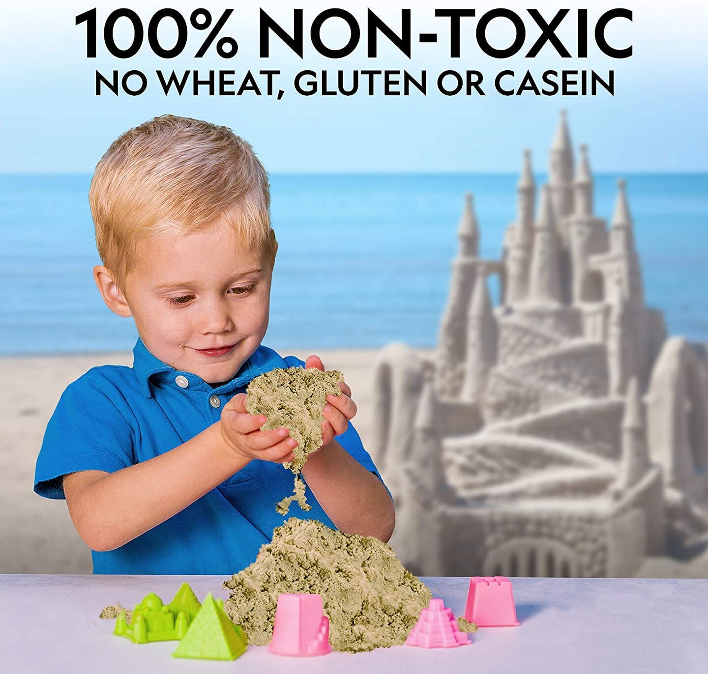 6 lb Play Sand Combo Pack - 2 Lbs. Each of Blue, Purple and Natural Sand with Castle Molds - A Fun No Mess Sensory Activity, Kids Fake Sand Play Set (Amazon Exclusive)