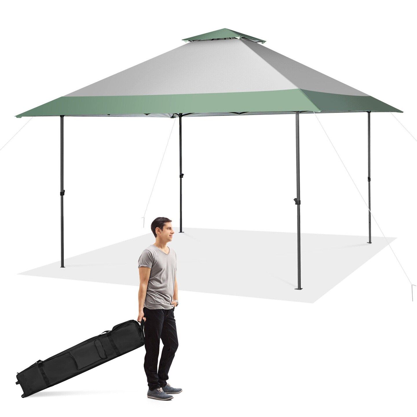 13 x 13 Feet Pop-Up Patio Canopy Tent with Shelter and Wheeled Bag-Grey