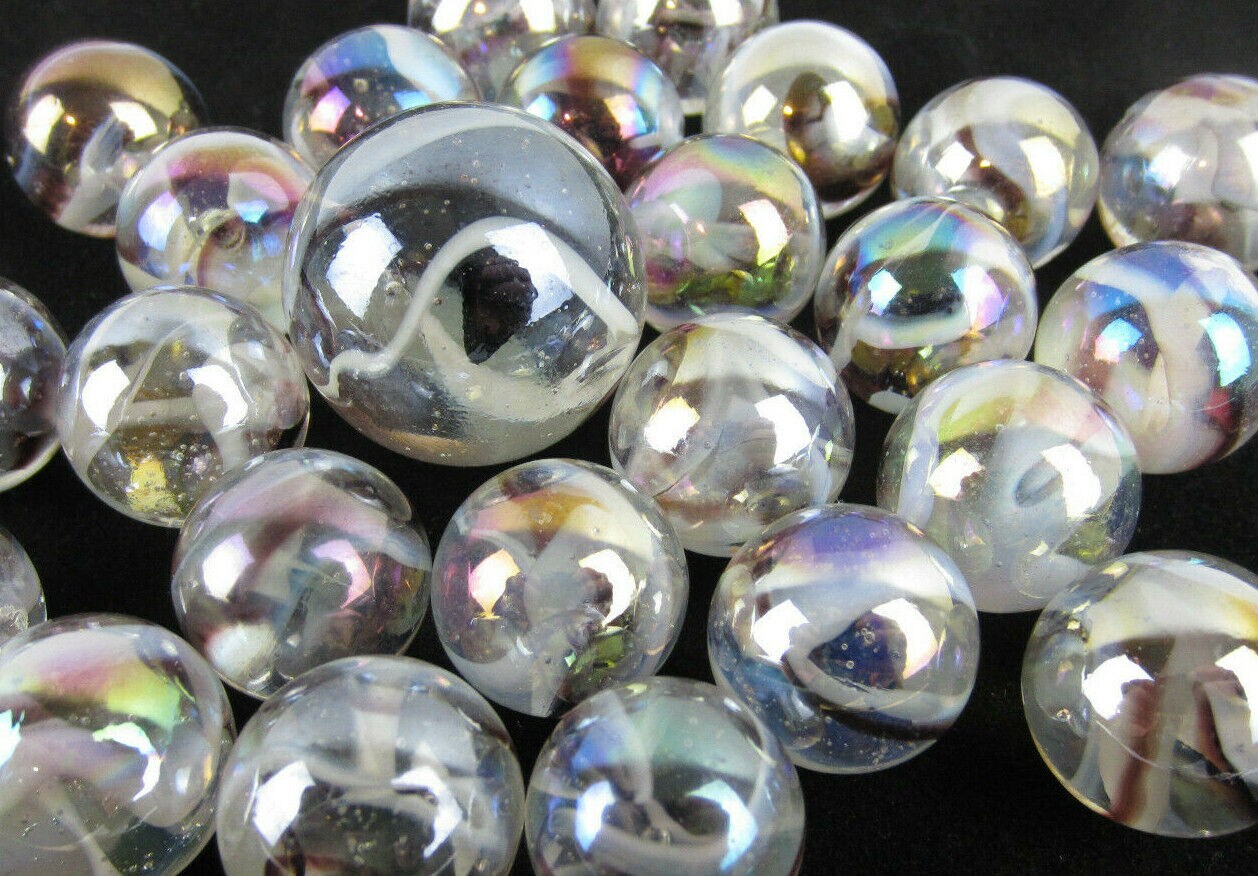 25 Glass Marbles POLAR BEAR Translucent Brown/White Game Pack Shooter Swirl