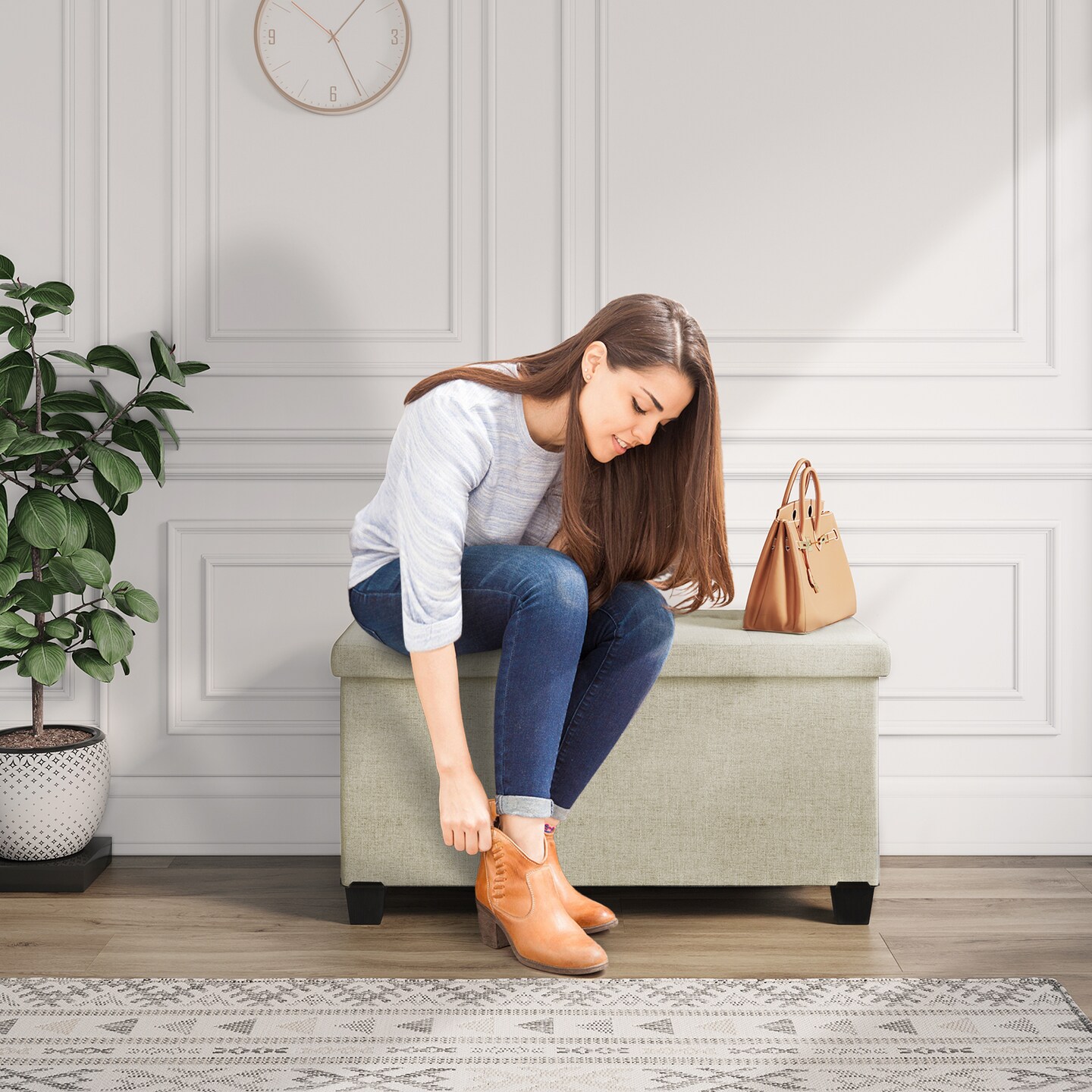 Storage Ottoman Bench with Storage Bins