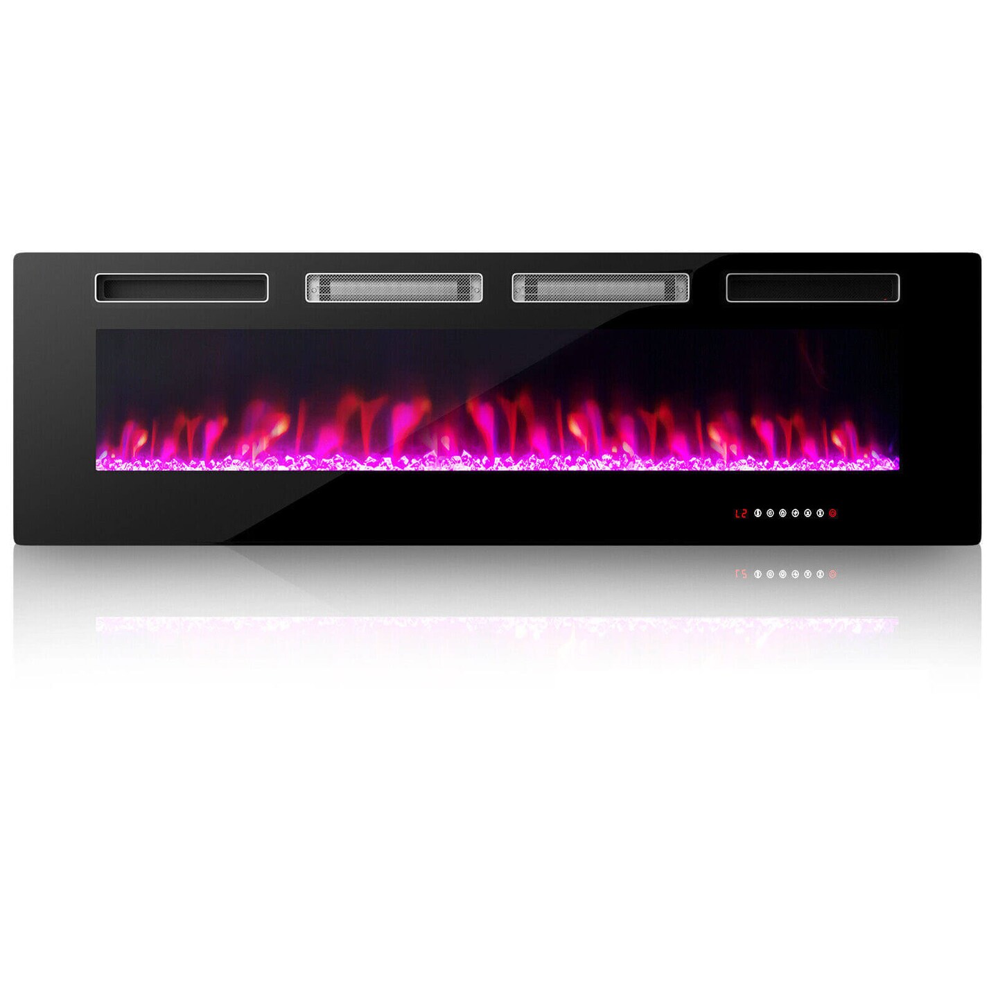 Ultra-Thin Electric Fireplace with Decorative Crystals and Smart APP Control