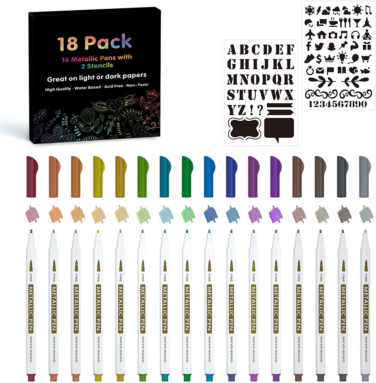 30 Pack Metallic Marker Pens, Lineon 24 Colors Fine Tip Paint Pens