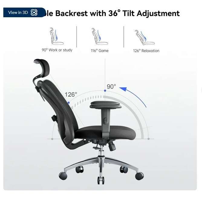 Ergonomic Office Chair, Mesh Computer Desk Chair with Adjustable Lumbar Support, Big and Tall High Back Chair in Black