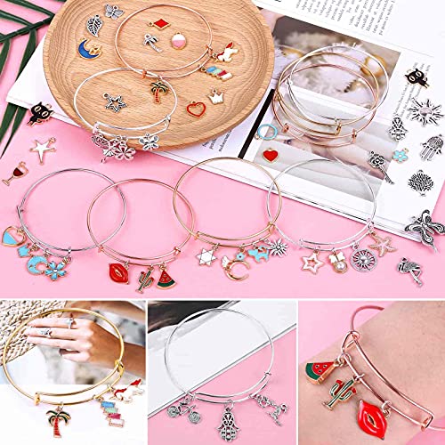 300Pcs Bangle Bracelets Making Kit, Thrilez Charm Bracelet Making Kit with Expandable Bangles, Charms, Jump Rings and Pliers for Jewelry Making Bangle Bracelets (with Gift Box and Tools)
