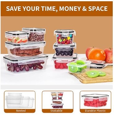 48 Pack Food Storage Containers with Airtight Lids (24 Containers &#x26; 24 Lids), Pantry Organisers and Storage Containers, BPA-Free Meal Prep Container with Labels &#x26; Marker