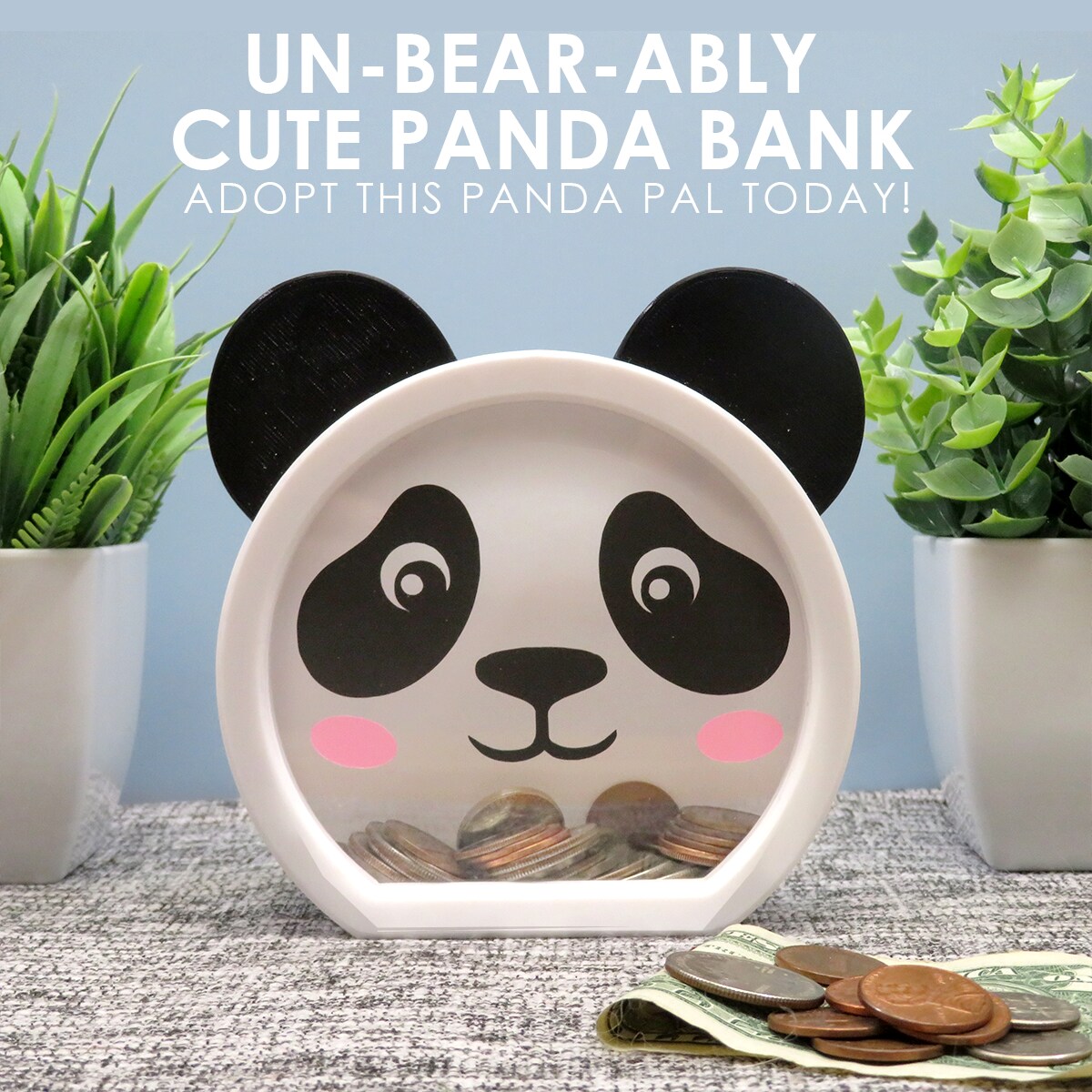 Panda Bear Bank 3D Printed Panda Face Coin Bank Money Saver