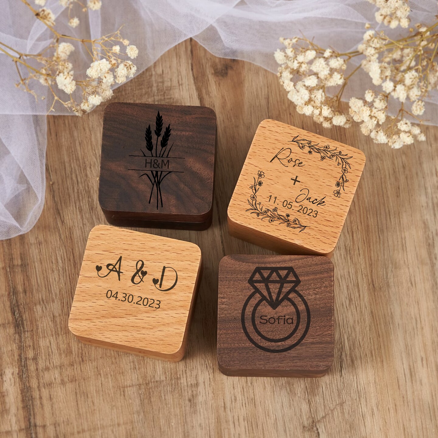 Wooden Ring Tray Personalized Wedding Ring Holder Custom Wedding