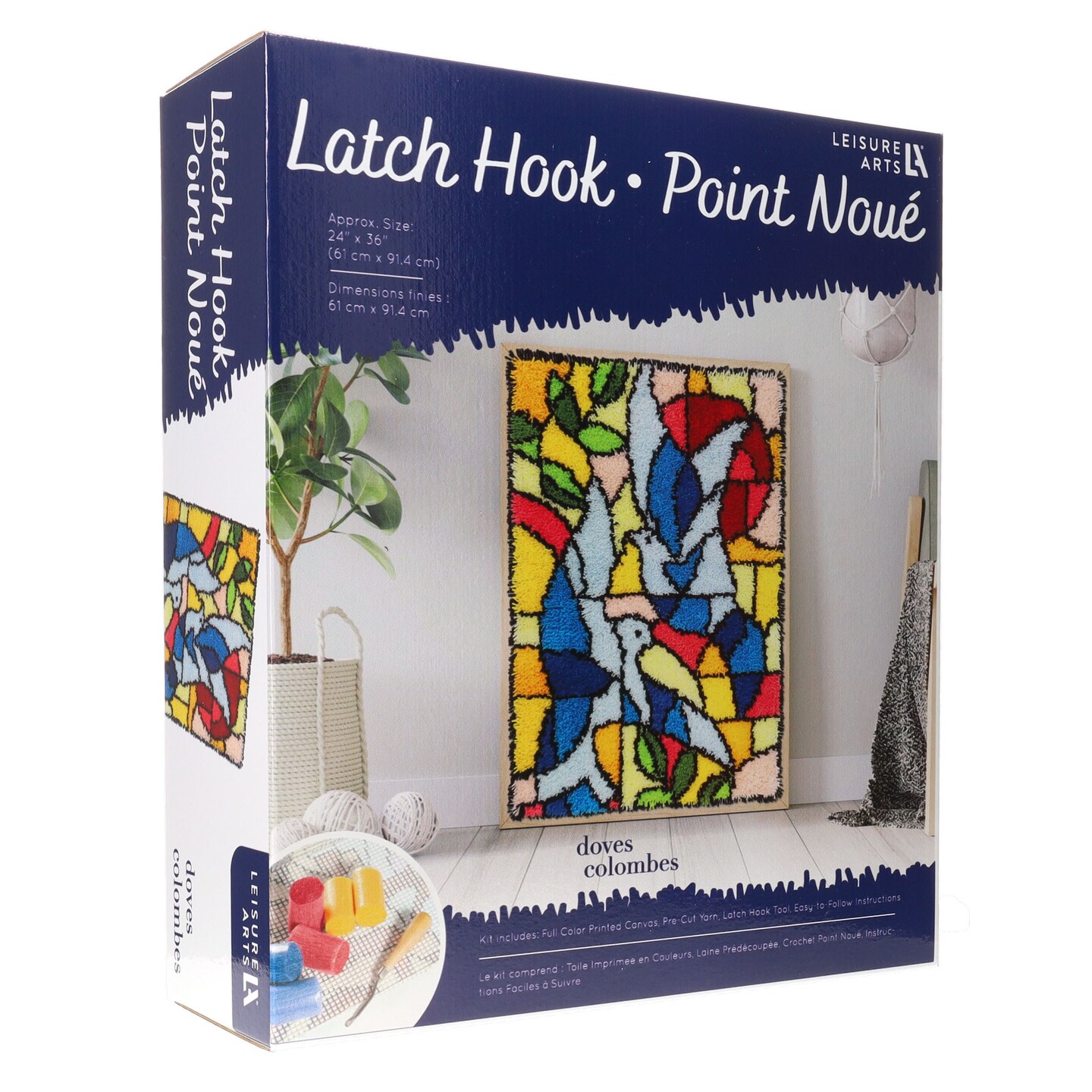 Leisure Arts Latch Hook Kit Doves, 24&#x22; x 36&#x22;, Latch Hook Kit, Latch Hook Rug Kits, Rug Making Kit, Latch Hook Kits for Adults, Latch Hook Kits for Adults Beginners