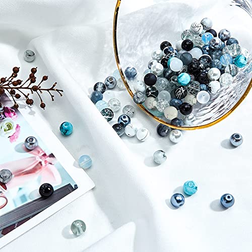 PH PandaHall 8mm Glass Beads 720pcs 24 Color Black Bracelet Beads Round Marble Loose Beads Crystal Spacers for Bracelet Earring Necklace Jewelry Making Halloween Eid Mubarak Ramadan Decoration