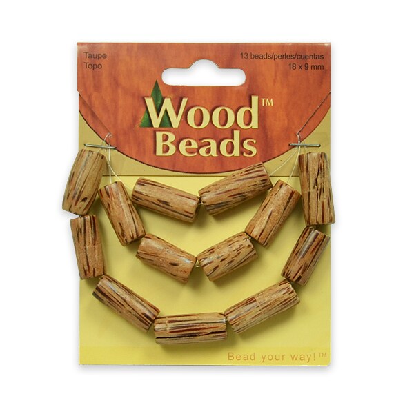 6 Packs of Wooden Tube Beads - Taupe - 18x9mm - 13 pcs.