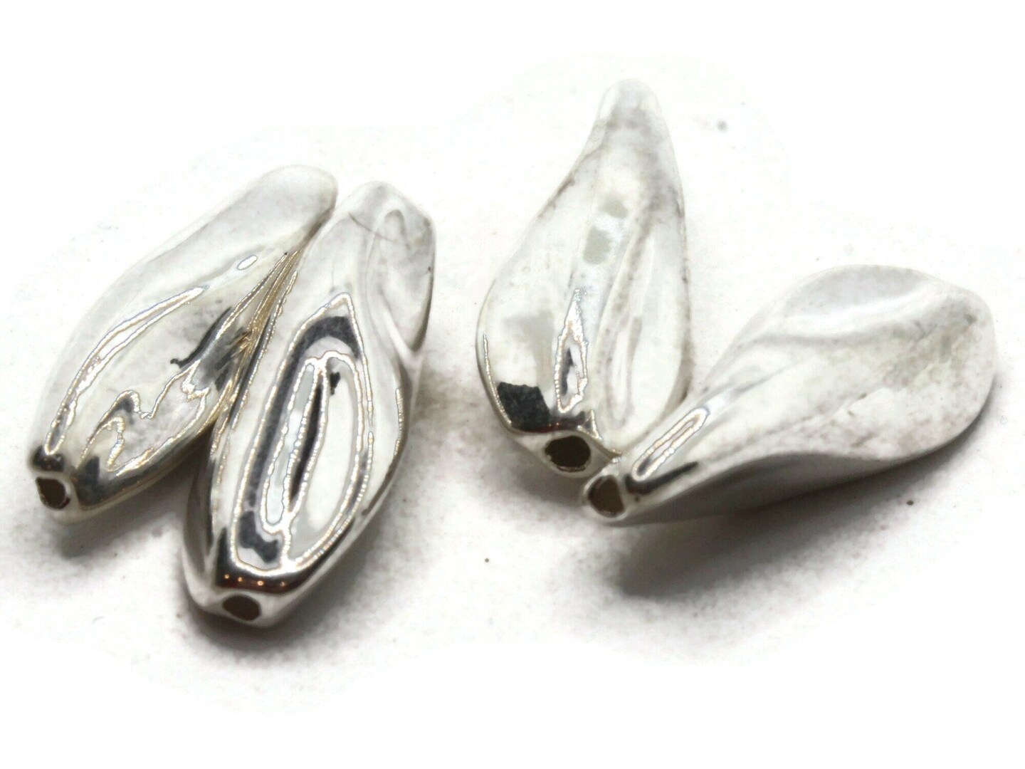 4 35mm Pinched Tube Vintage Silver Plated Plastic Beads