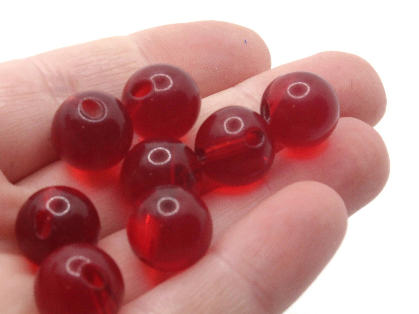 8 12mm 1/2 Inch Clear Red Vintage Lucite Ball Buttons