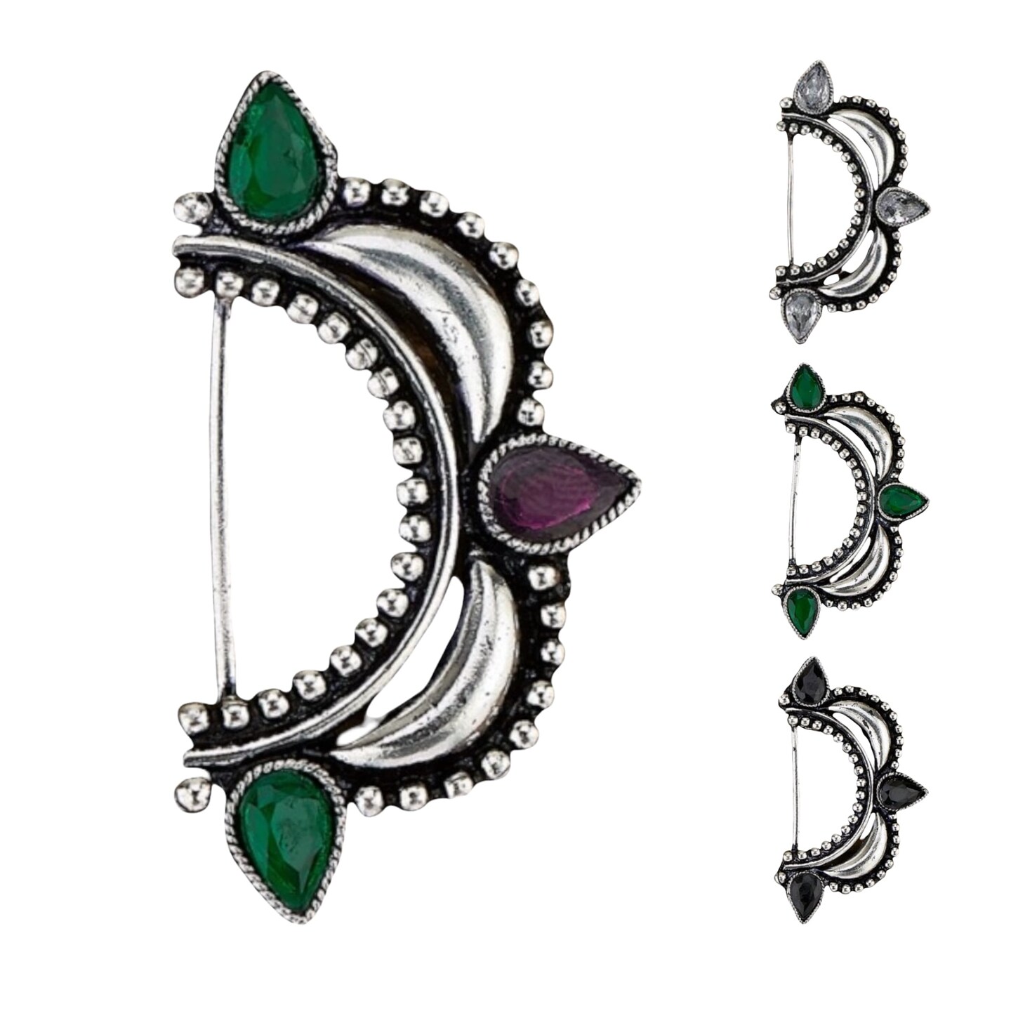 Indian Marathi Nath for Women Marathi Style Bow Oxidized Nose Ring Indian Jewelry Clip-On Bollywood Style Faux Pearl Non-Piercing Jewelry for Women Gift For Her - Marathi Bridal Nathani