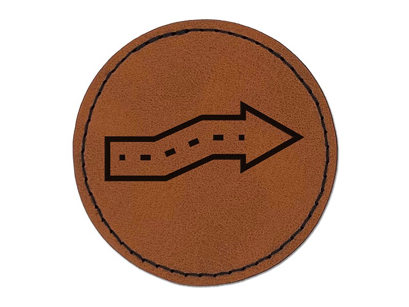 Cute Crooked Arrow Round Iron-On Engraved Faux Leather Patch Applique - 2.5&#x22;