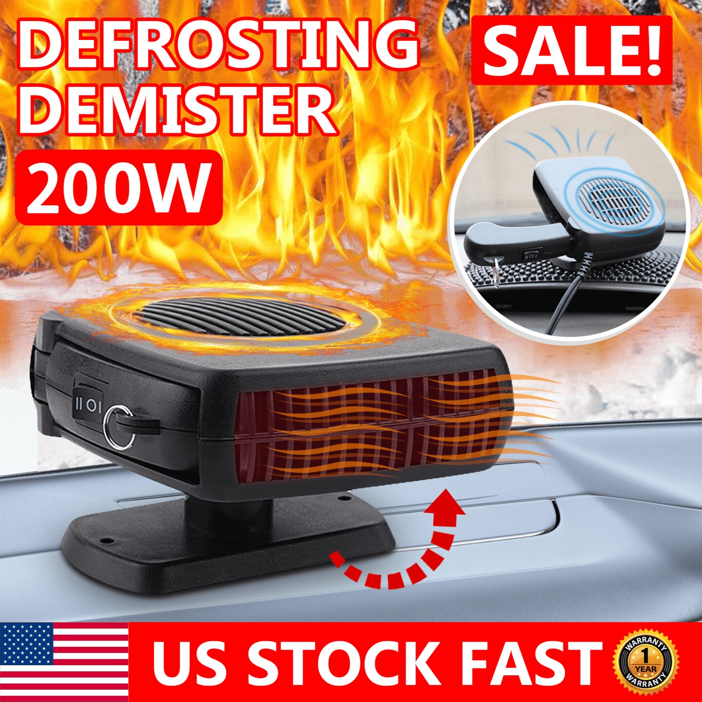 Car Auto Portable Defroster Demister Electric Heater Cooling Fan.