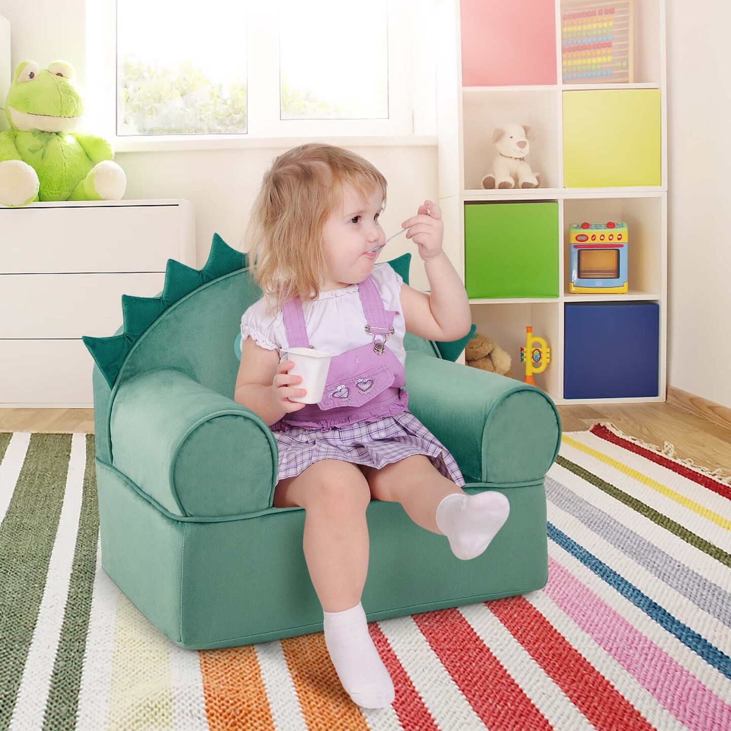 Costway Kids Sofa Foam Filled Armchair Dinosaur Cuddly Toddler Couch with Washable Cover
