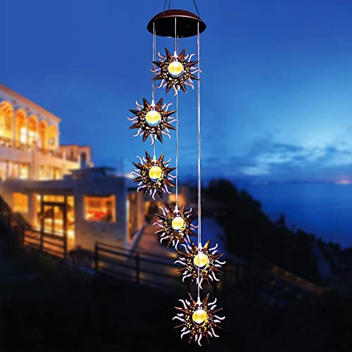 Solar Wind Chimes for Outside Warm LED Sun Hanging Solar Garden Lights Unique Outdoor Decor for Patio Yard Home Lawn