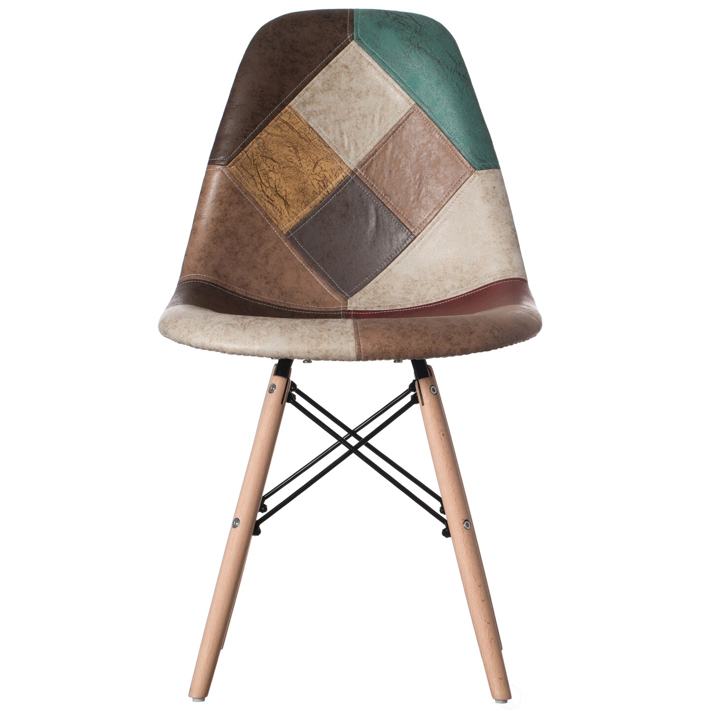 Modern Fabric Patchwork Chair with Leather and Suede Like Tones with Wooden Legs for Kitchen, Dining Room, Entryway, Living Room