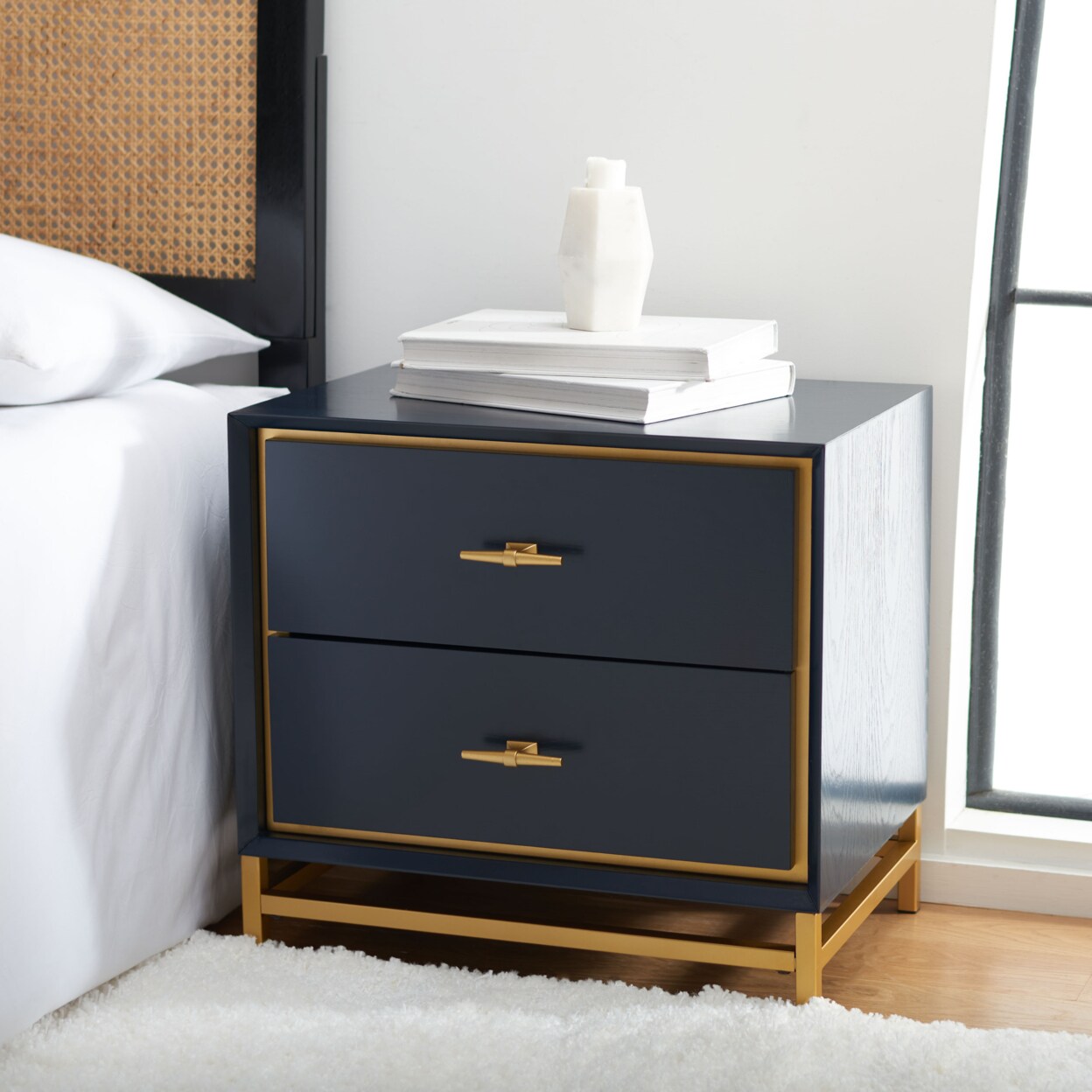 Safavieh   Fenno 2-Drawer Nightstand Teal / Brass