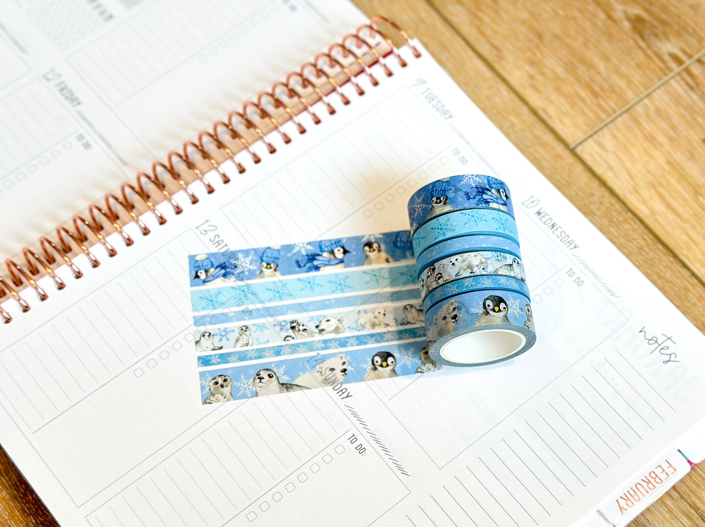 Snow Animals Penguins Polar Bears Seals Winter Arctic Animals Washi Tape Set January 2024 - W099