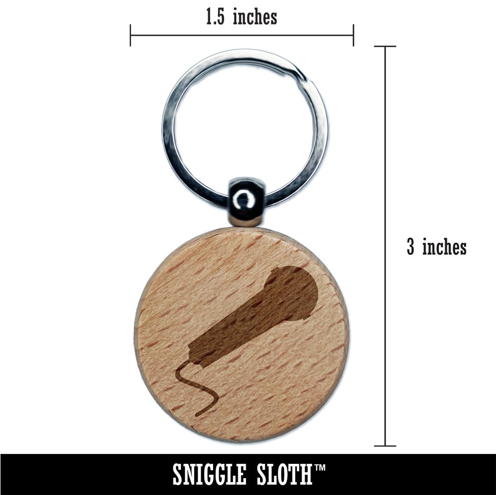 Microphone Solid Engraved Wood Round Keychain Tag Charm