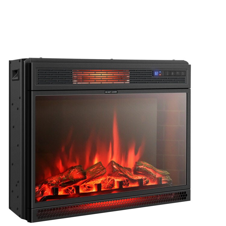 Black Electric Fireplace Heater 28 Inch Infrared 5000 BTU Realistic Flame Timer