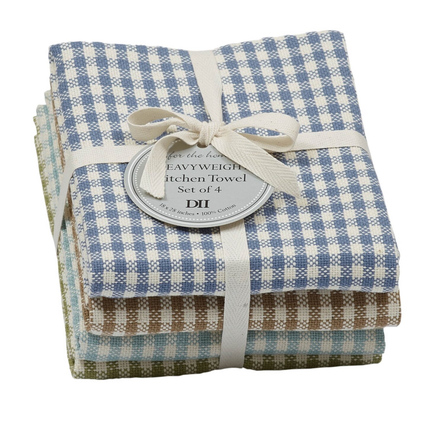 Contemporary Home Living Gingham Heavy Duty Kitchen Dish Towels - 28&#x22; - Blue and Green - Set of 4