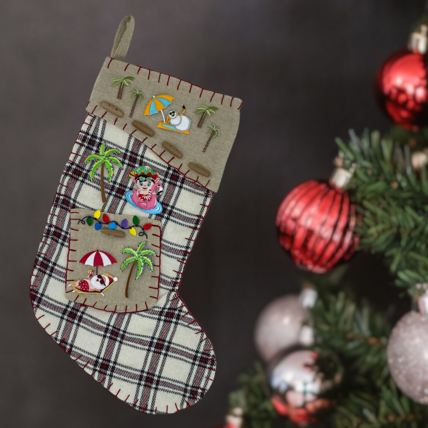 Swimming Christmas Elf with Flamingo Floatie - Embroidered Iron on Patch