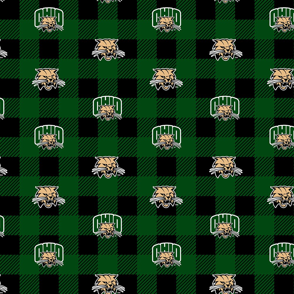 Sykel Enterprises-Ohio University Fleece Fabric-Ohio Bobcats Buffalo Plaid Fleece Blanket Fabric-Sold by the yard