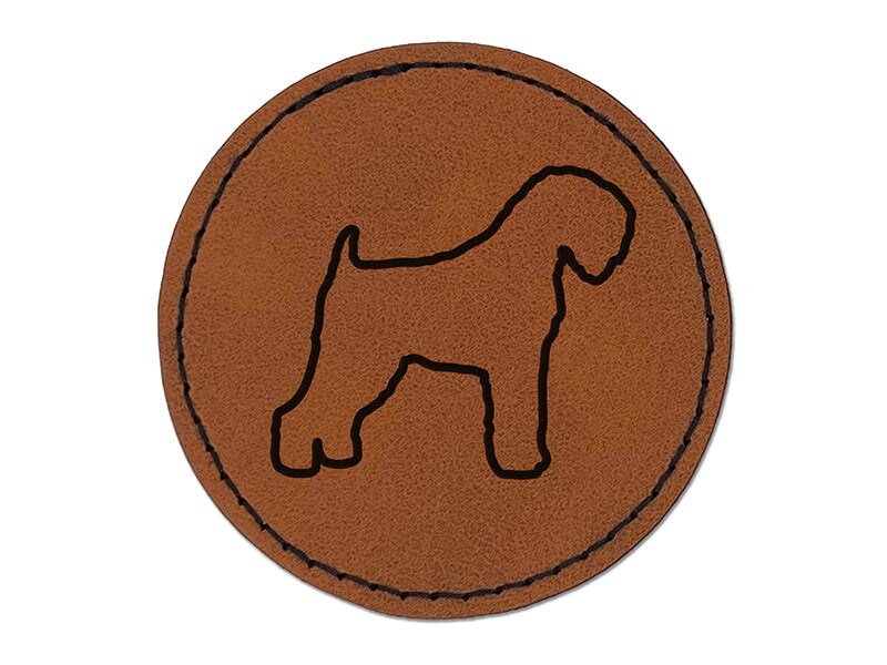 Black Russian Terrier Chornyi Dog Outline Round Iron-On Engraved Faux Leather Patch Applique - 2.5&#x22;
