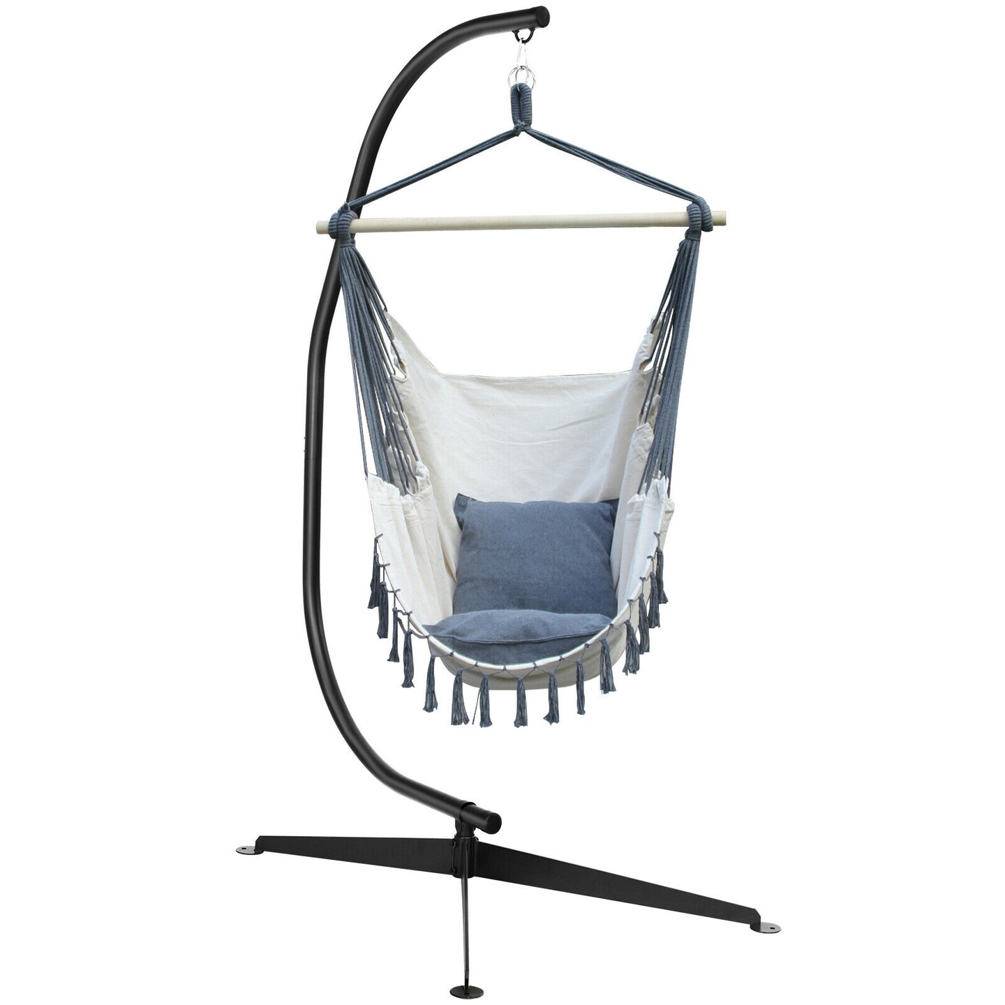 Black Solid Steel C Hammock Frame Stand with 360 Degree Rotation