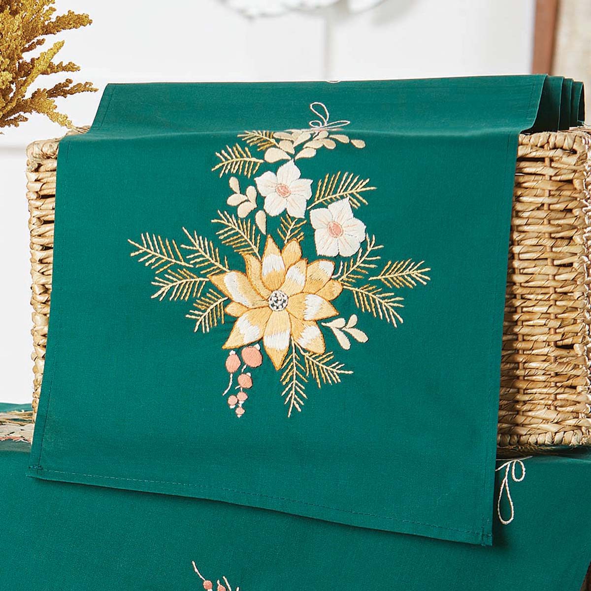 Herrschners  Golden Flowers Table Runner Stamped Embroidery Kit