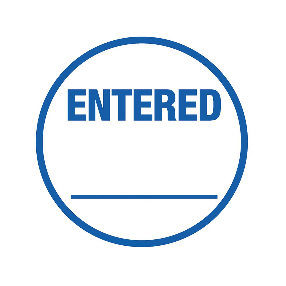 ACCUSTAMP Round Specialty Stamp, 1-color, Pre-Inked, ENTERED, 5/8&#x22; diameter impression area, Blue Ink