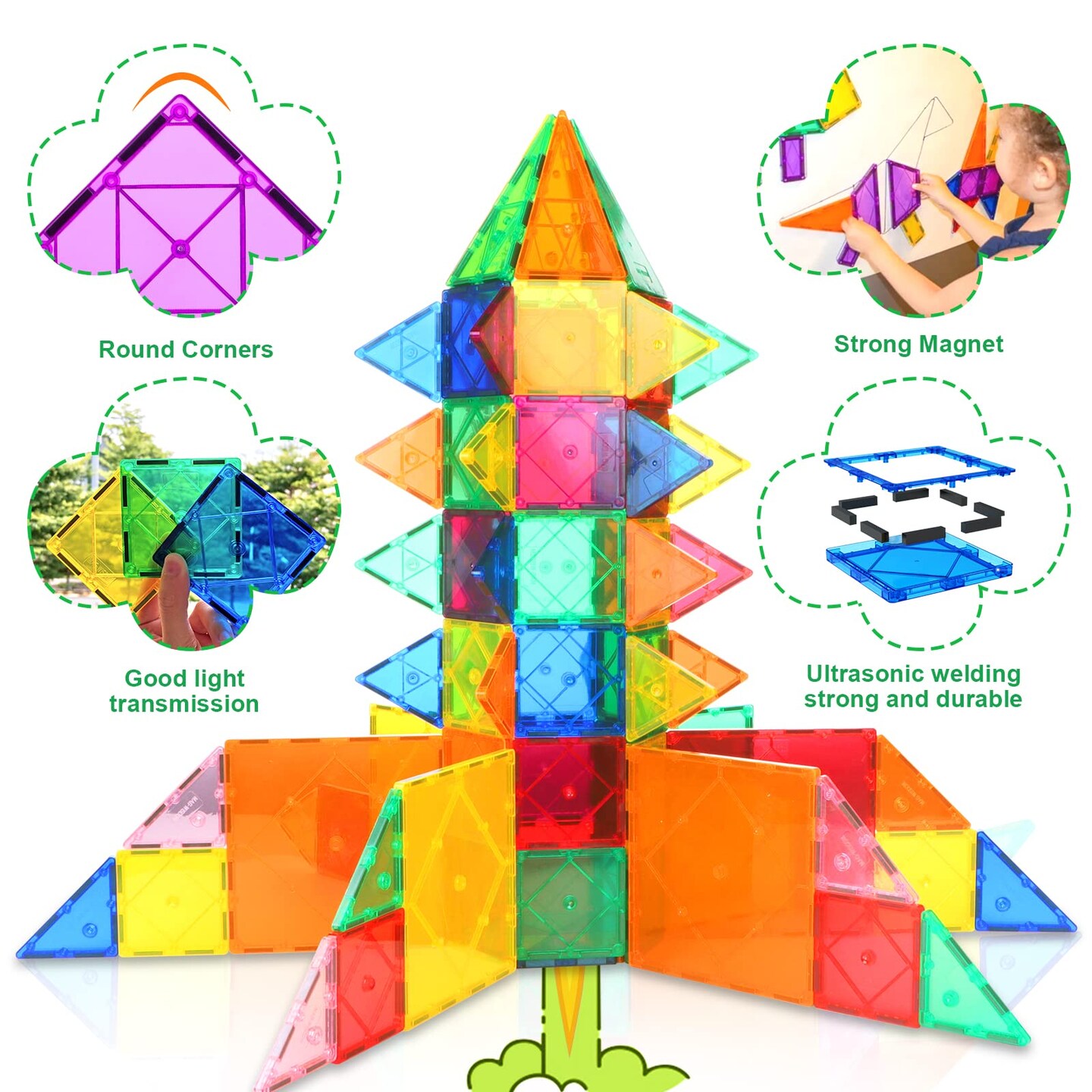 Magnetic Building Blocks Set for Kids Age 3-8 - Encourage Creativity & Develop Fine Motor Skills with Sensory Magnet Tiles Toys