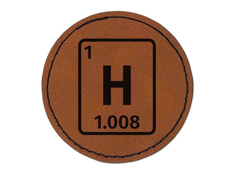 Hydrogen Periodic Table of Elements Science Chemistry Round Iron-On Engraved Faux Leather Patch Applique - 2.5&#x22;