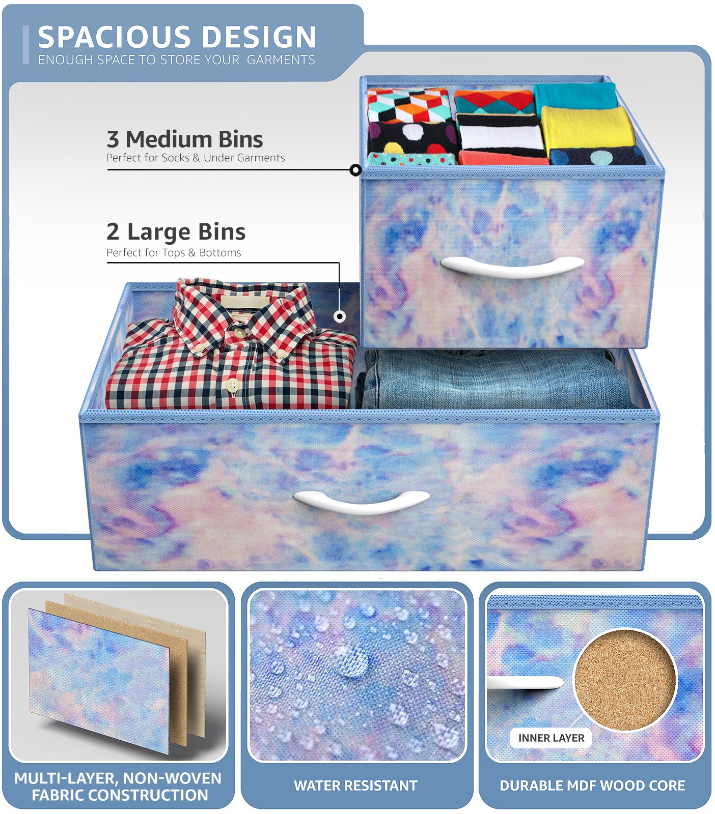 Sorbus Dresser with 5 Drawers - Storage Chest Organizer Unit with Steel Frame, Wood Top, Easy Pull Fabric Bins - Long Wide TV Stand for Bedroom Furniture, Hallway, Closet & Office Organization